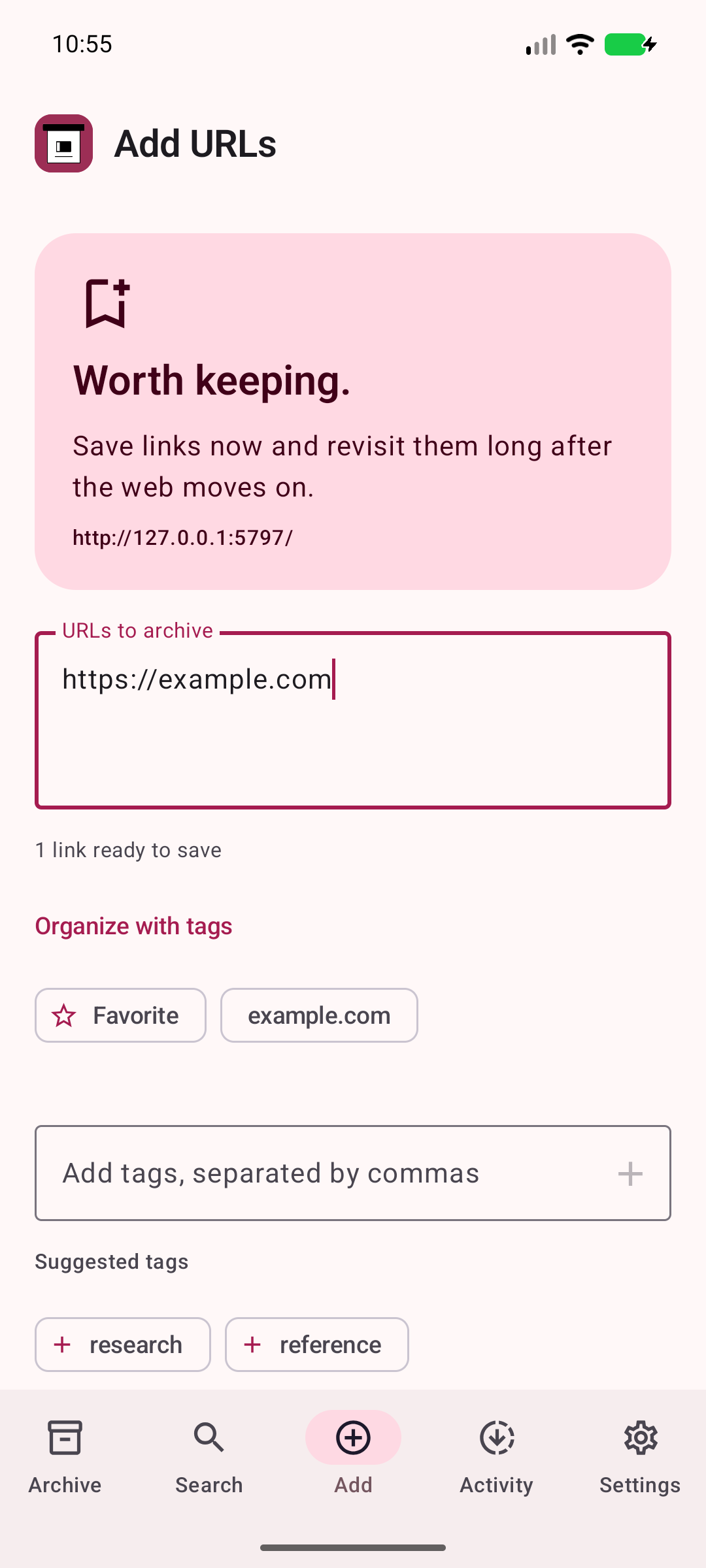 Save a link — Send URLs and capture preferences to your server.