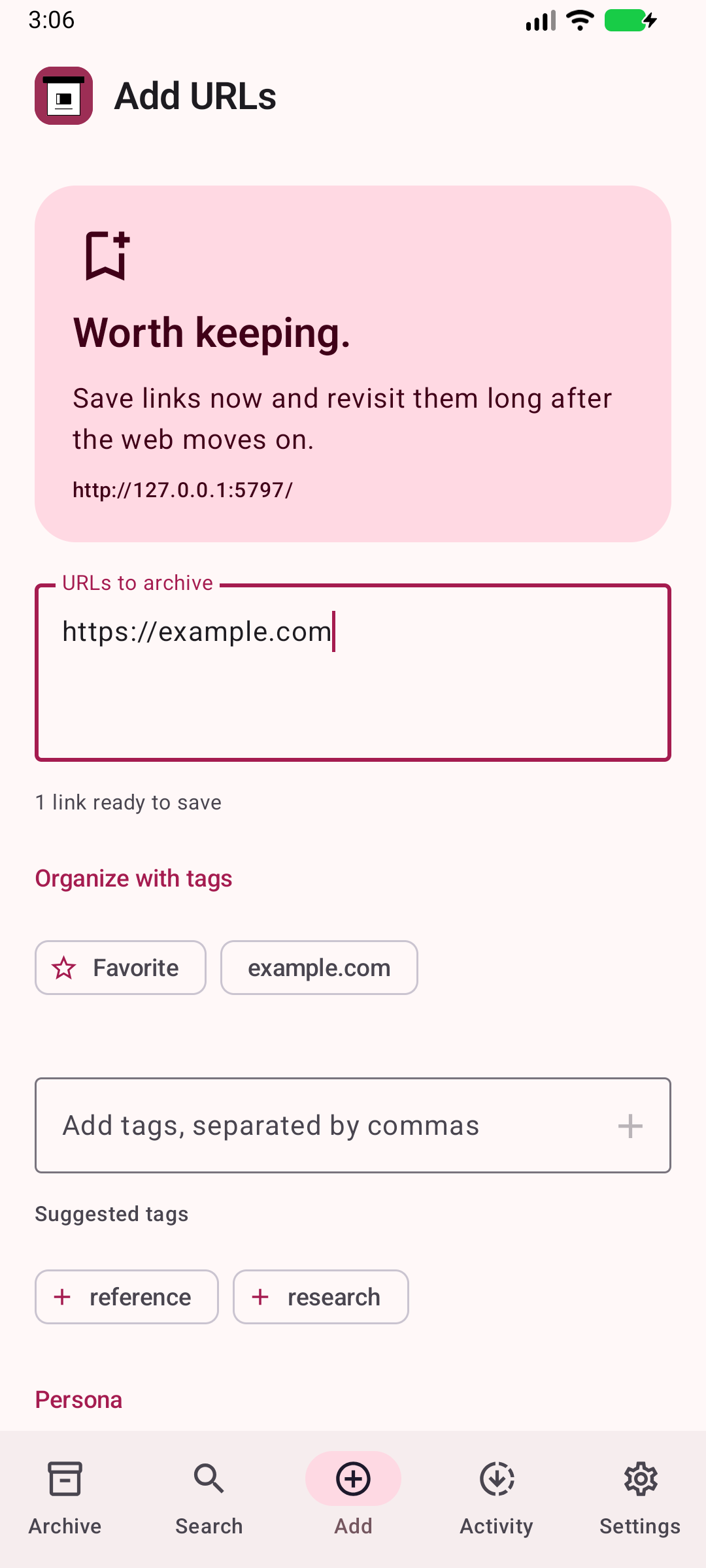 Save a link — Send URLs and capture preferences to your server.
