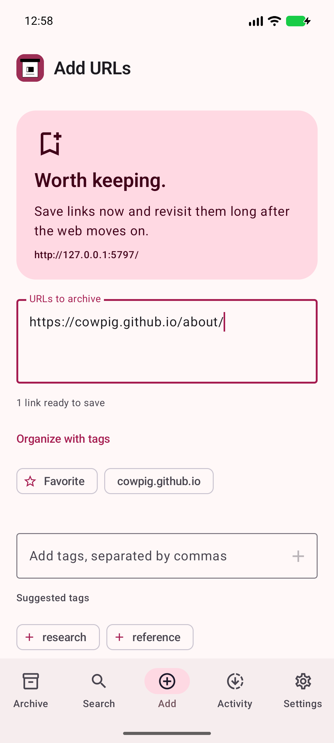Save a link — Send URLs and capture preferences to your server.