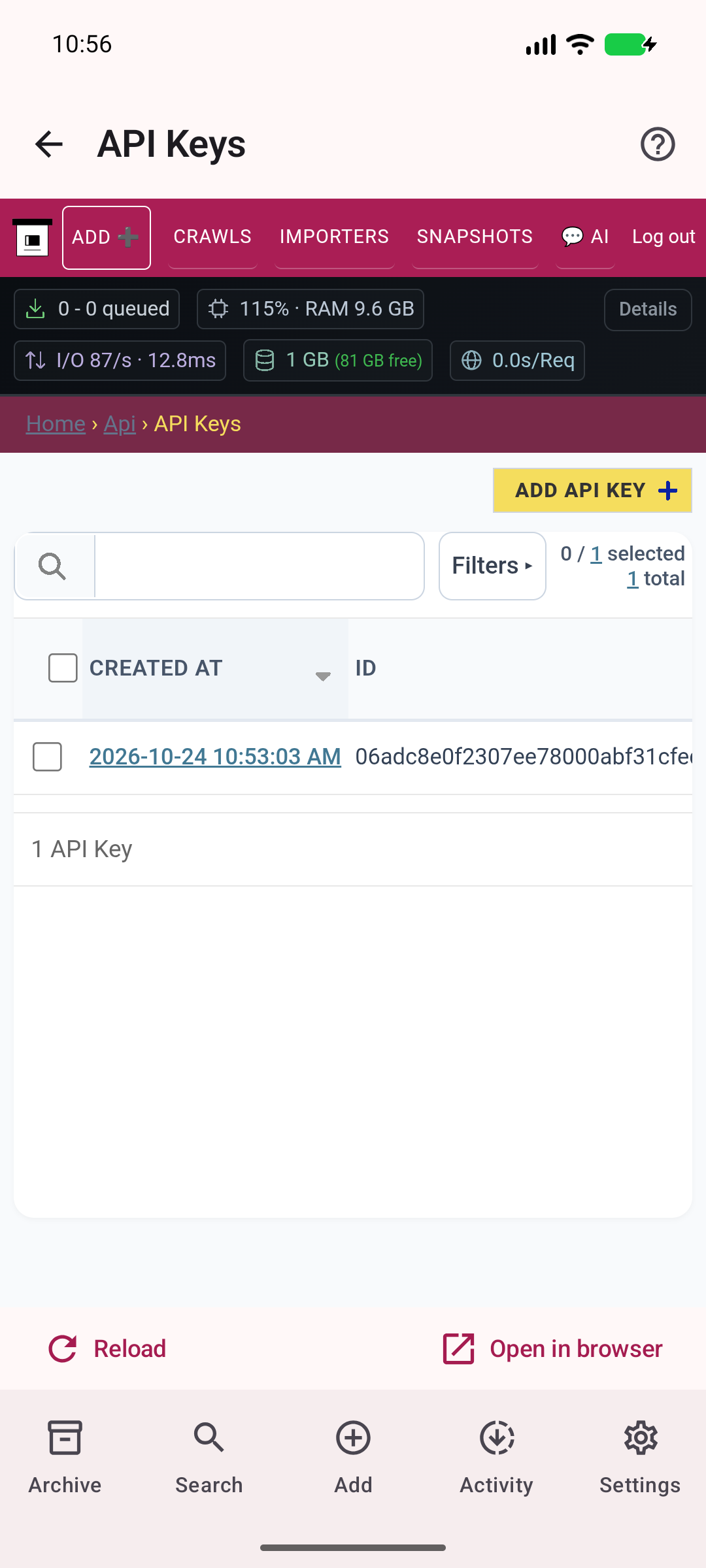 API keys — Review access keys in authenticated administration.