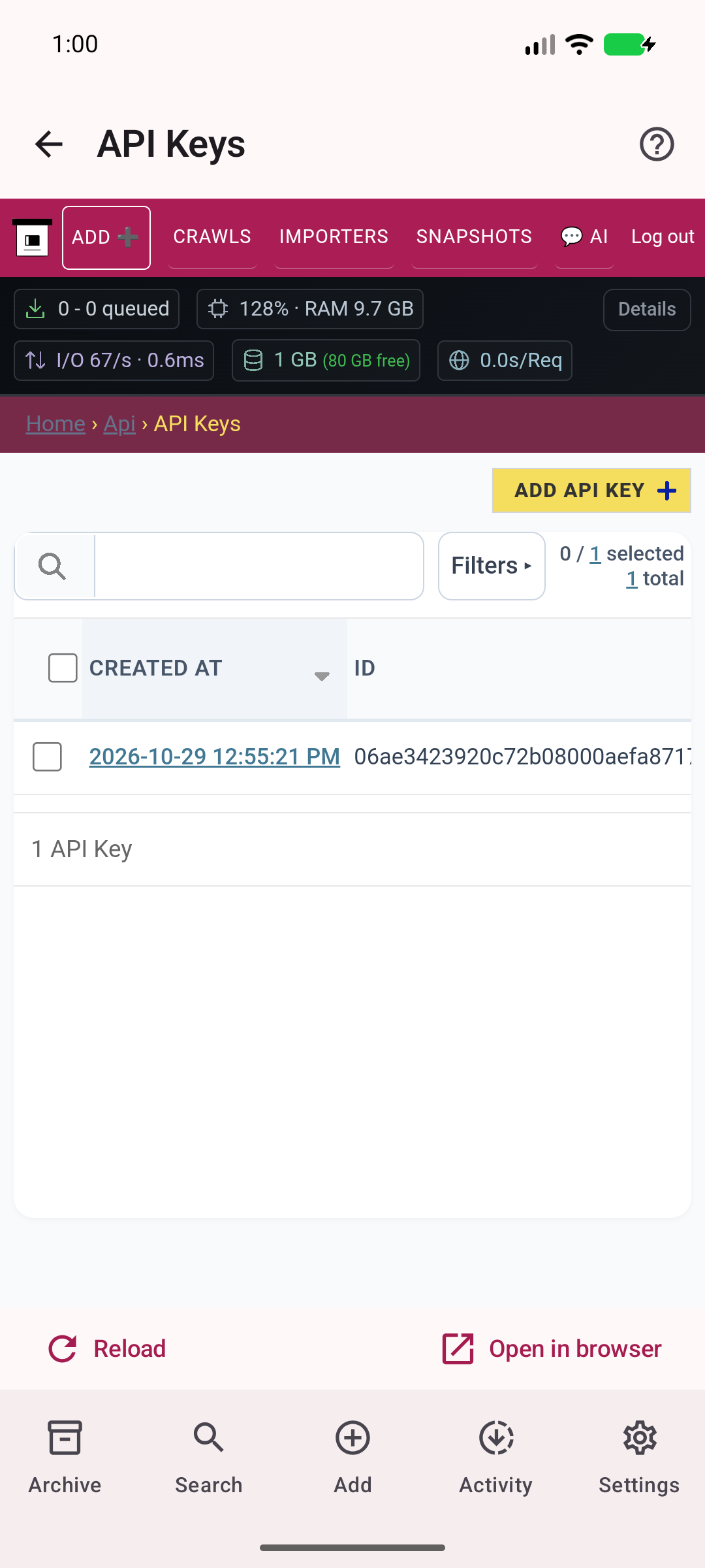 API keys — Review access keys in authenticated administration.