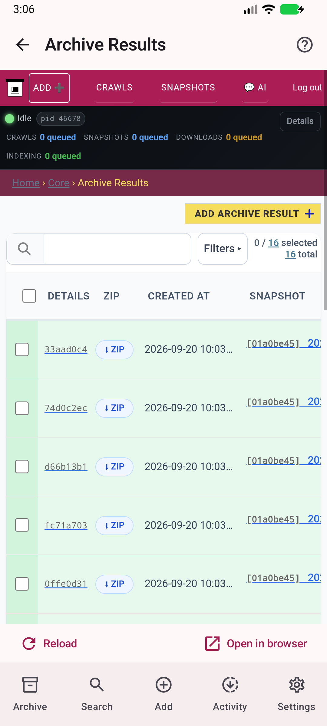 Captured output formats — Inspect real archive results and saved output files.