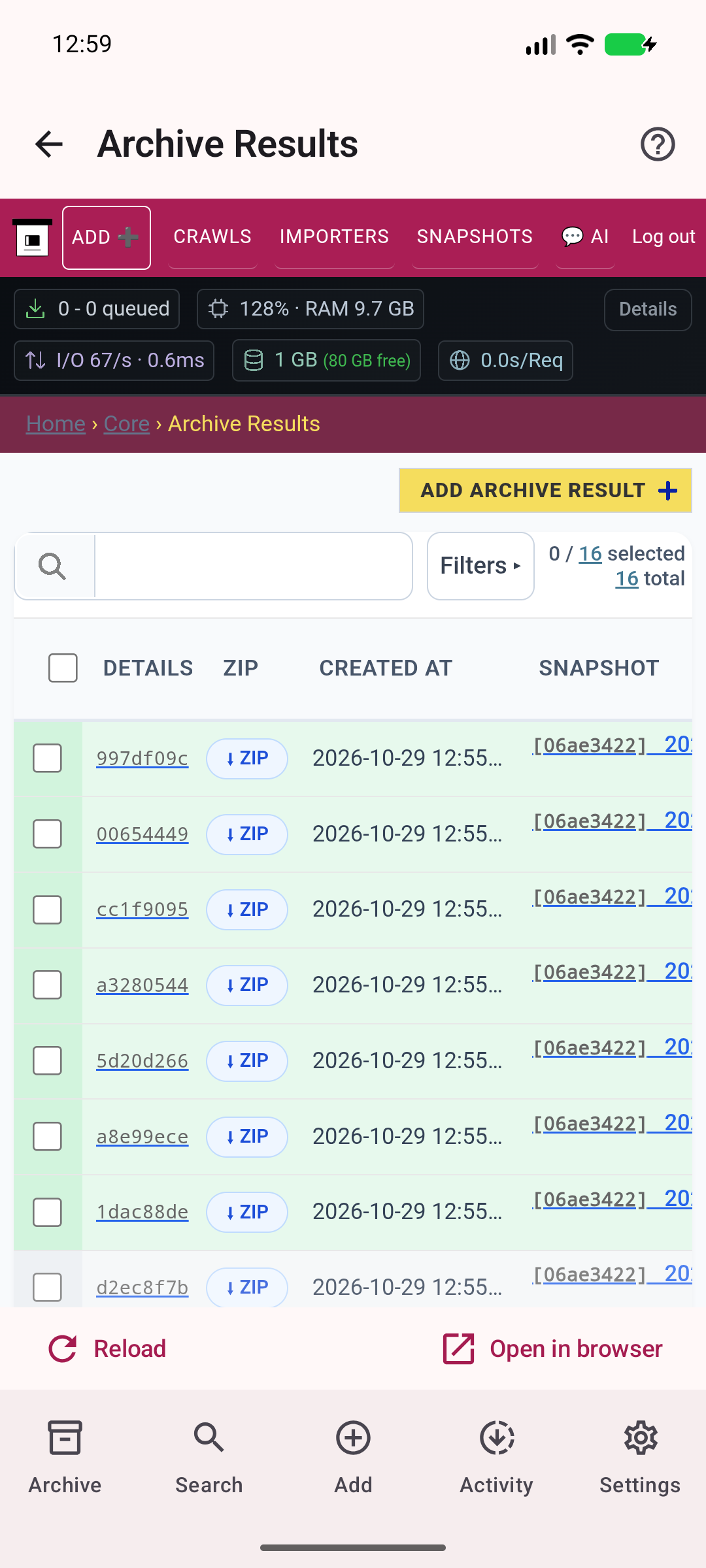 Captured output formats — Inspect real archive results and saved output files.