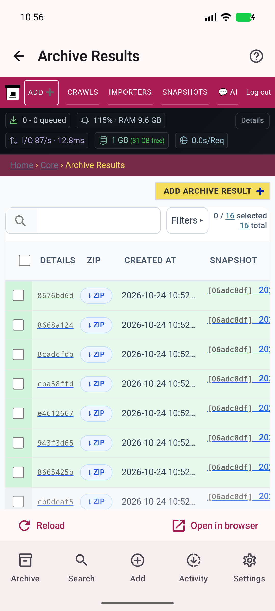 Captured output formats — Inspect real archive results and saved output files.