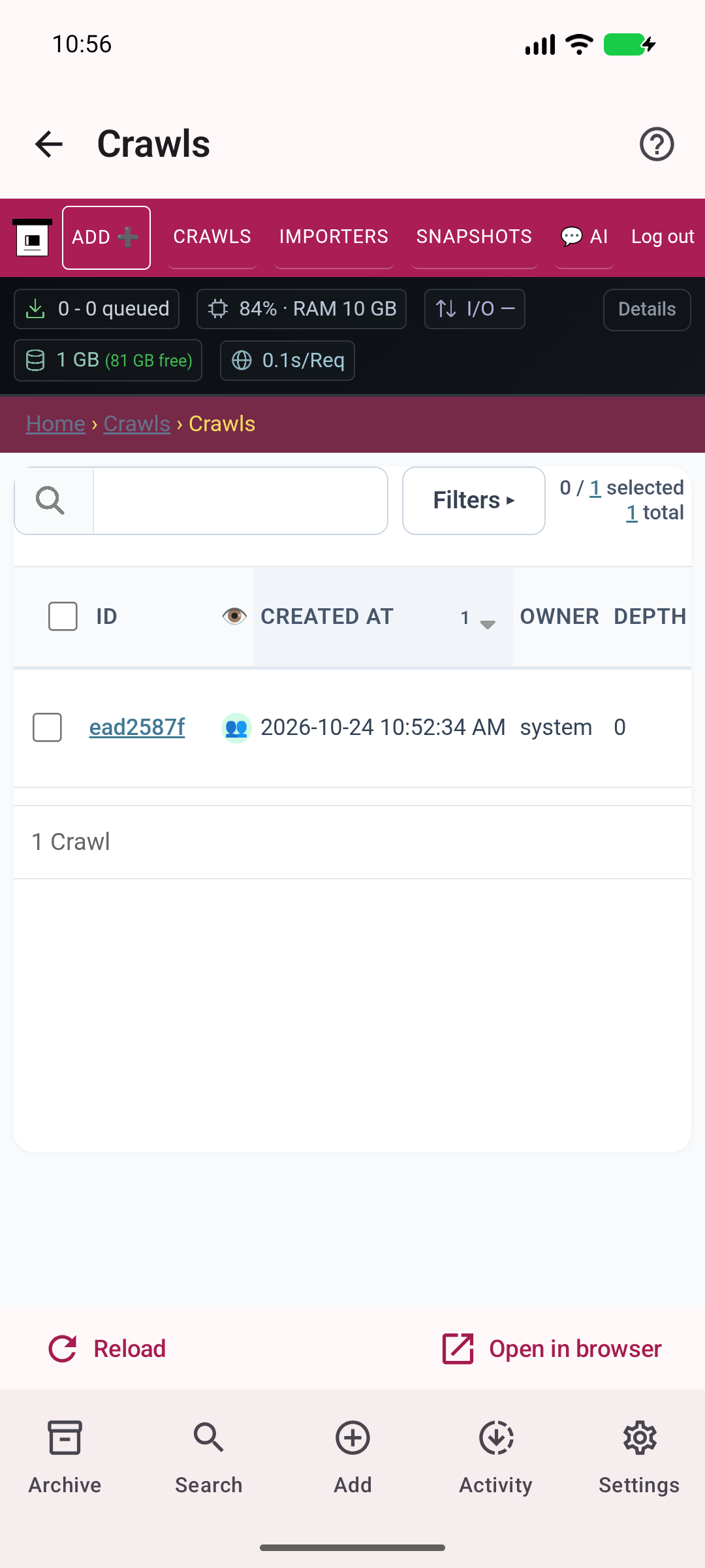 Your crawls — Inspect actual crawl history on your server.