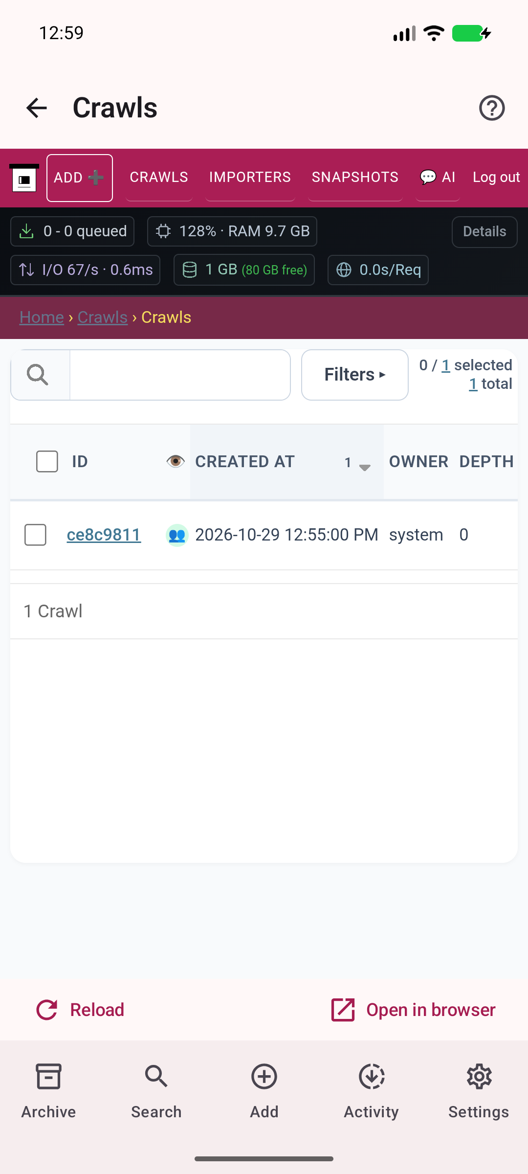 Your crawls — Inspect actual crawl history on your server.