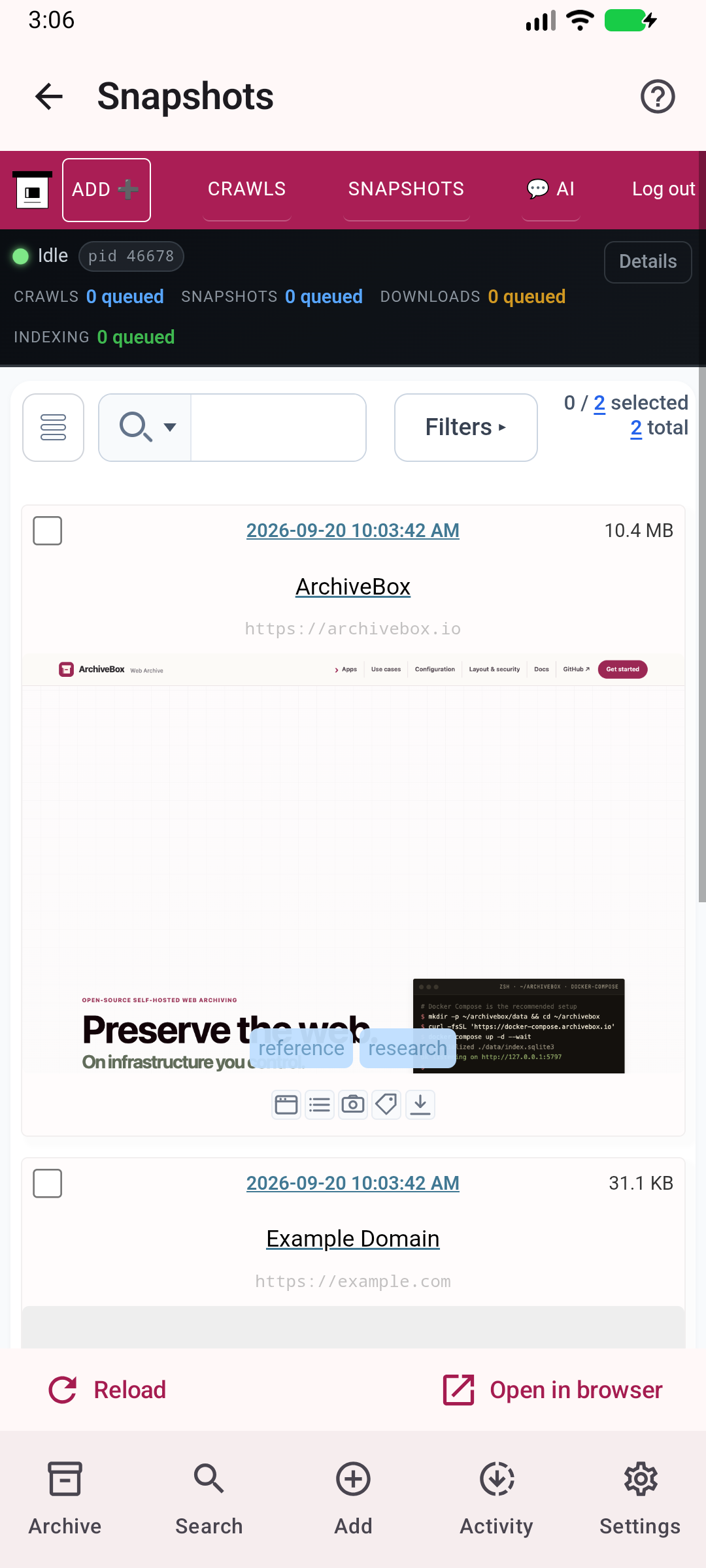Your saved web — Browse the real ArchiveBox collection and archived pages.