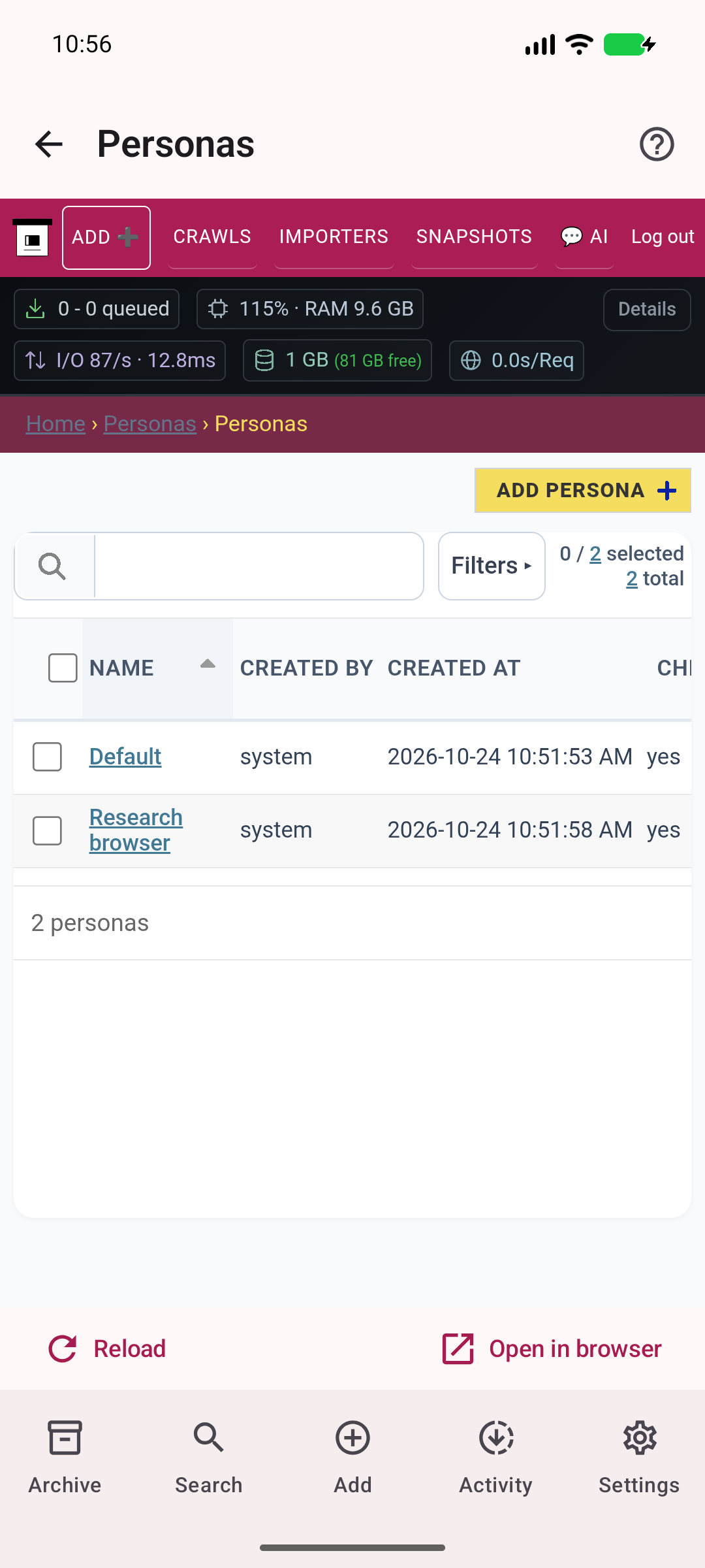 Personas — Manage server capture identities for logged-in websites.