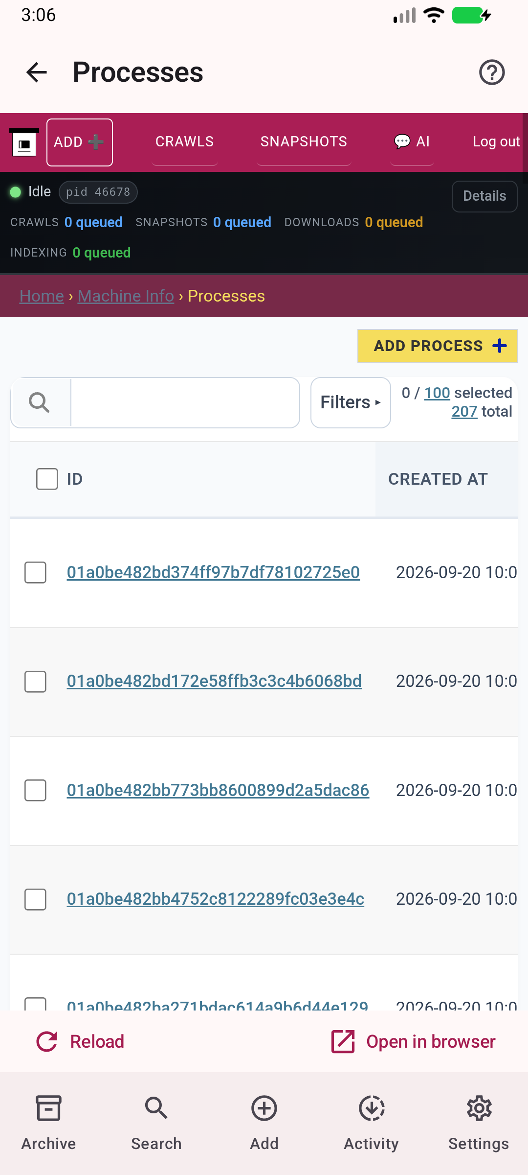 Processes — Inspect real server processes and their status.