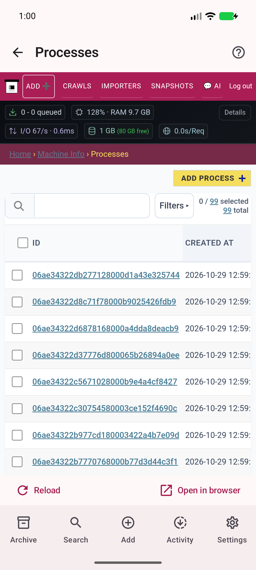 Processes — Inspect real server processes and their status.