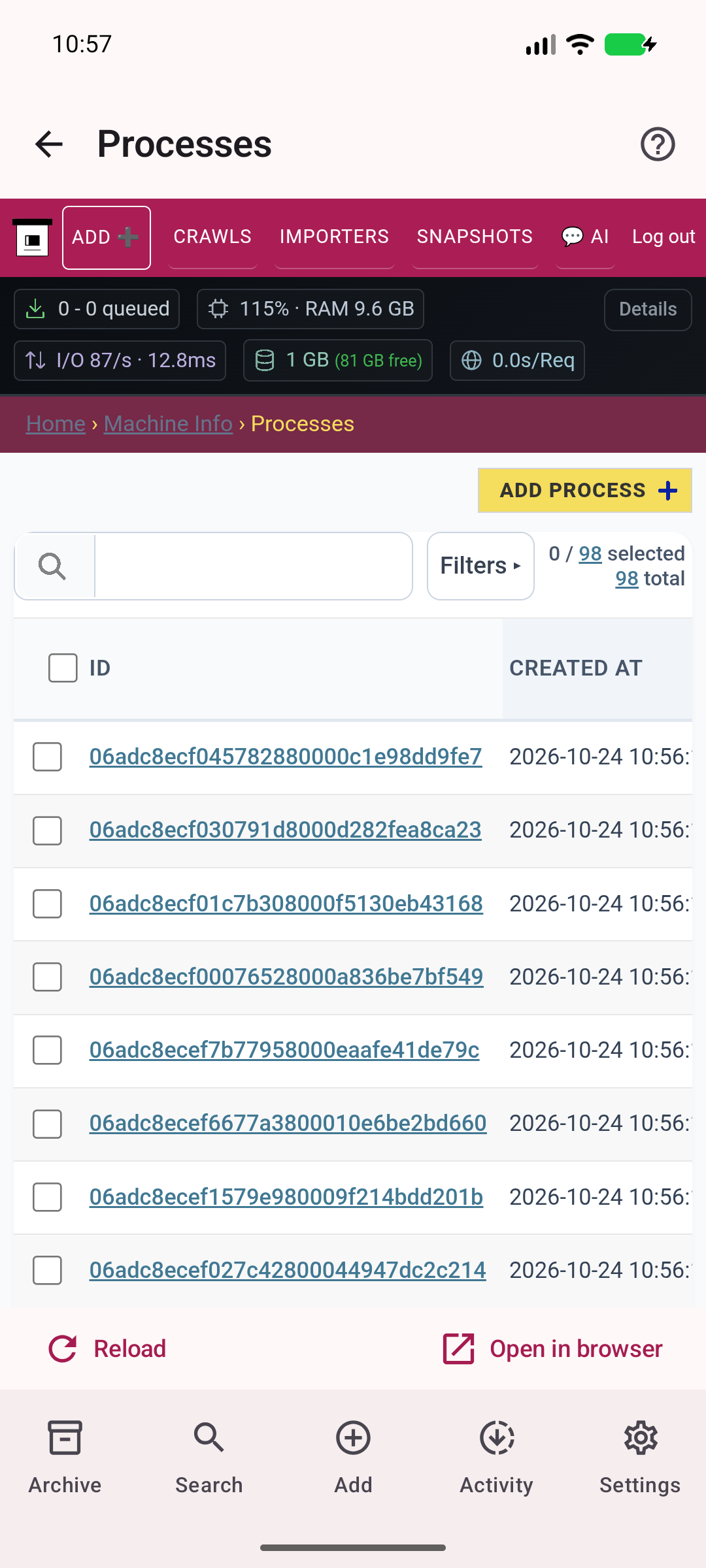 Processes — Inspect real server processes and their status.