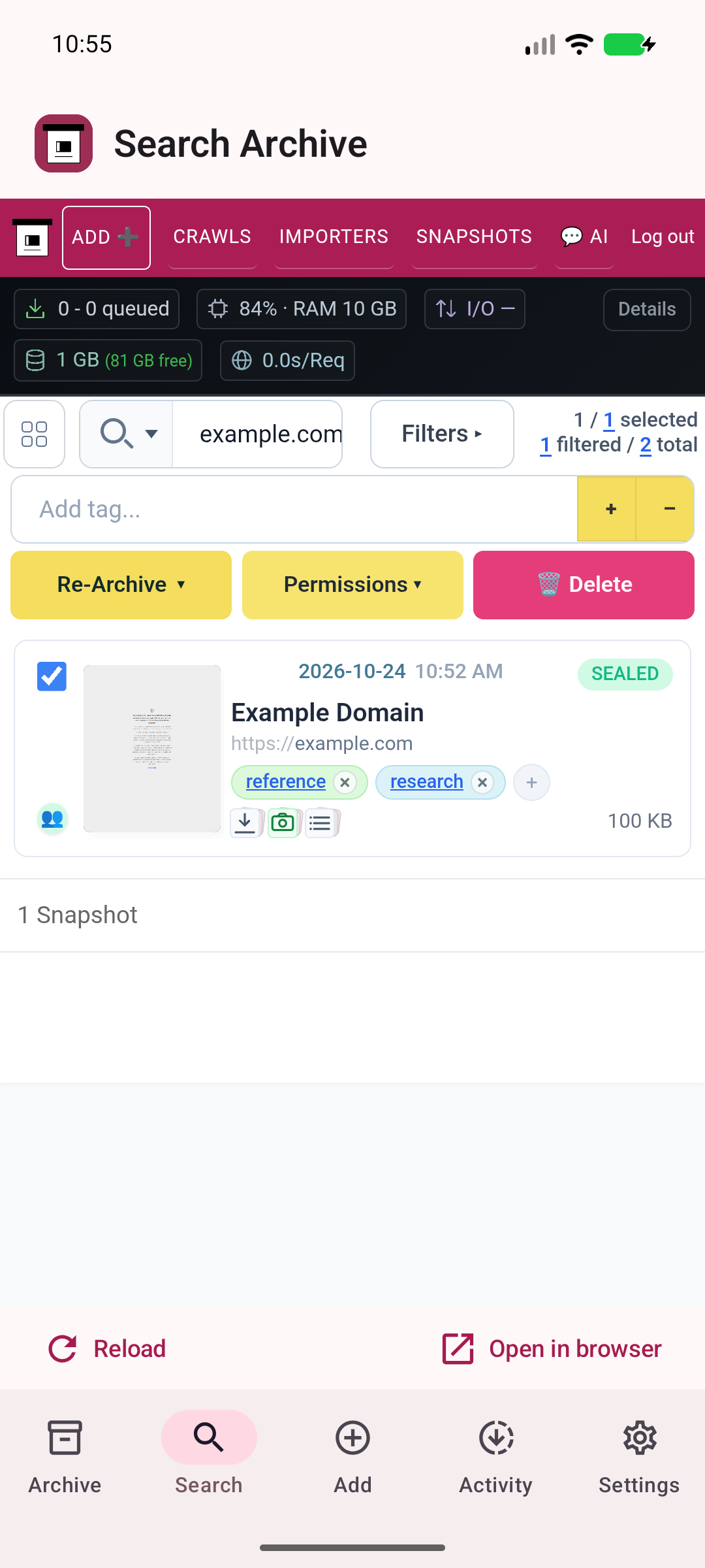 Find it again — Search saved pages by title, URL, or tags.