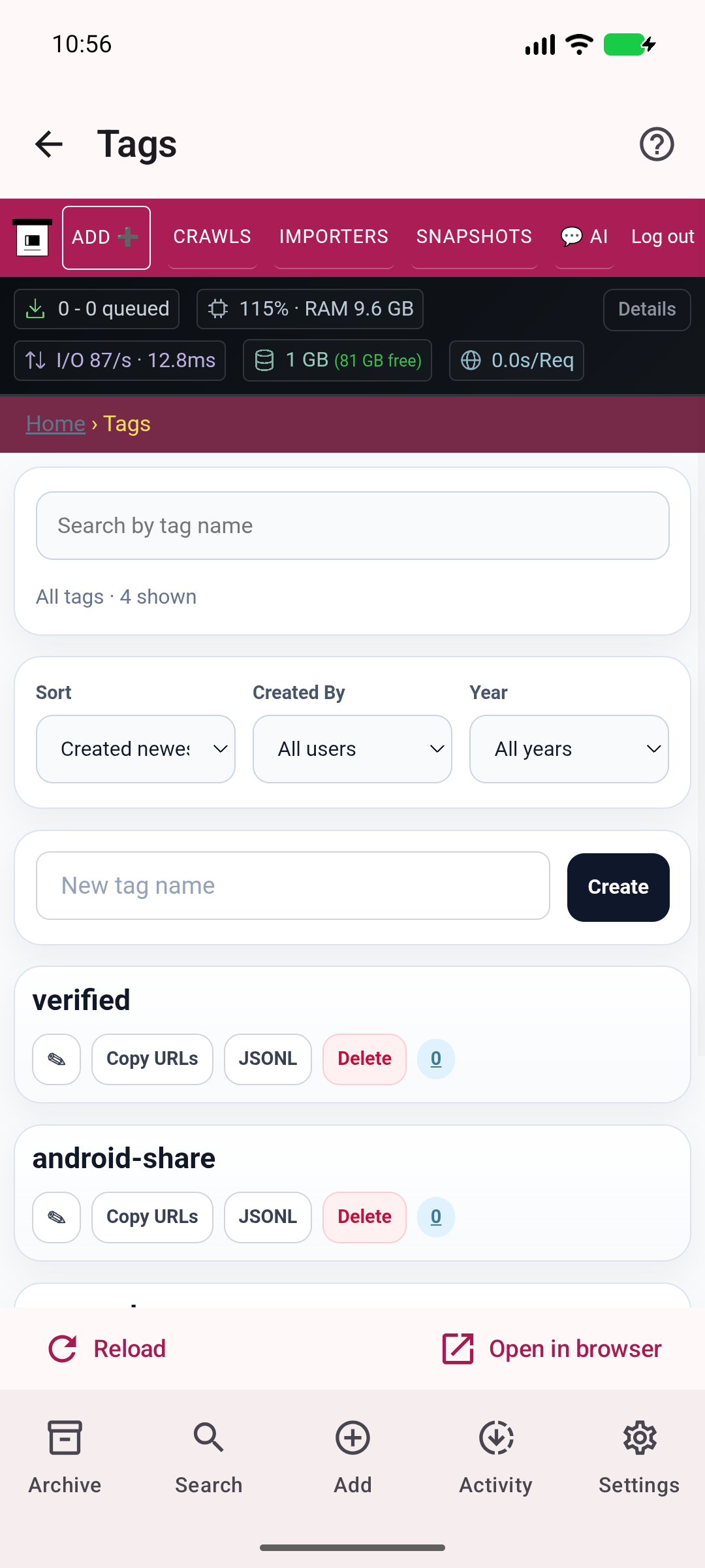 Organize your collection — Manage the server collection tags.