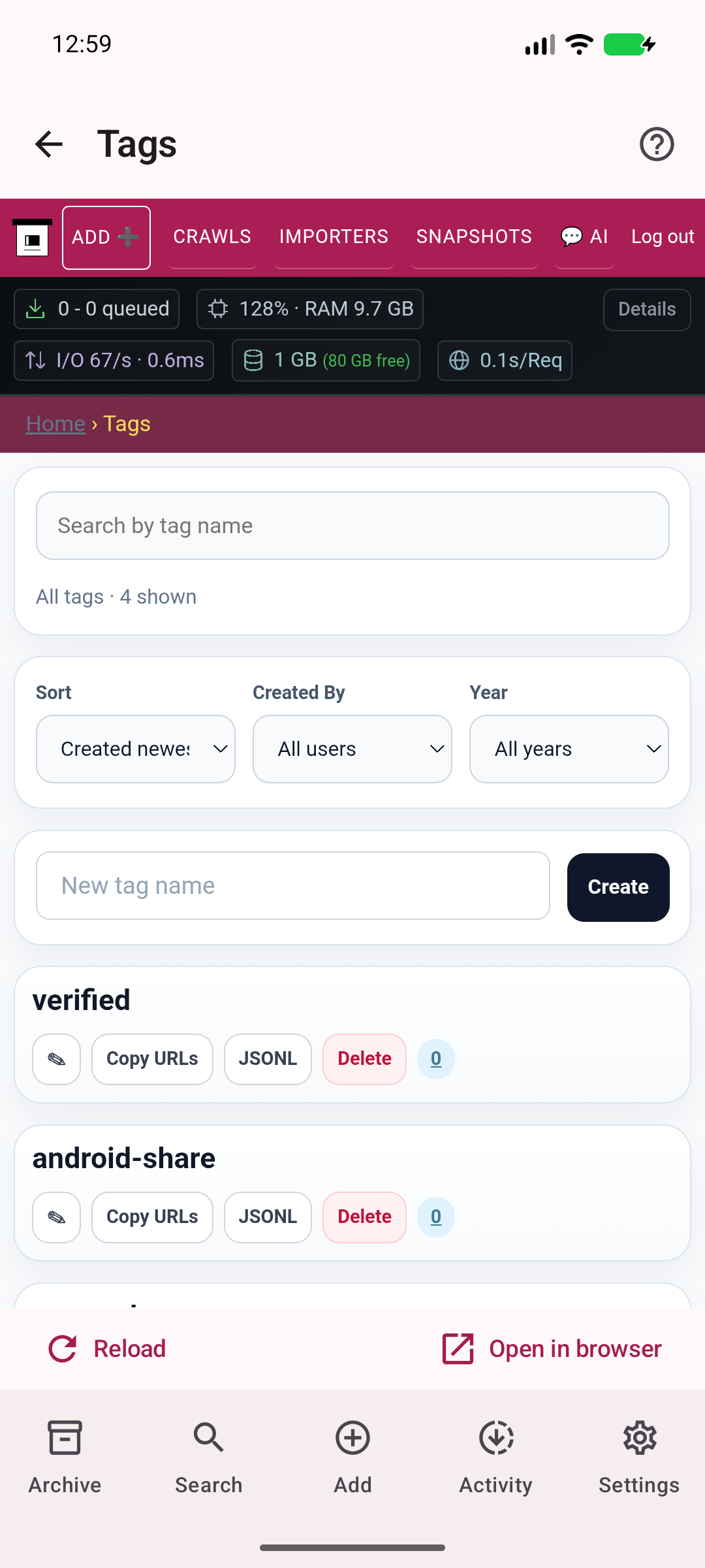 Organize your collection — Manage the server collection tags.