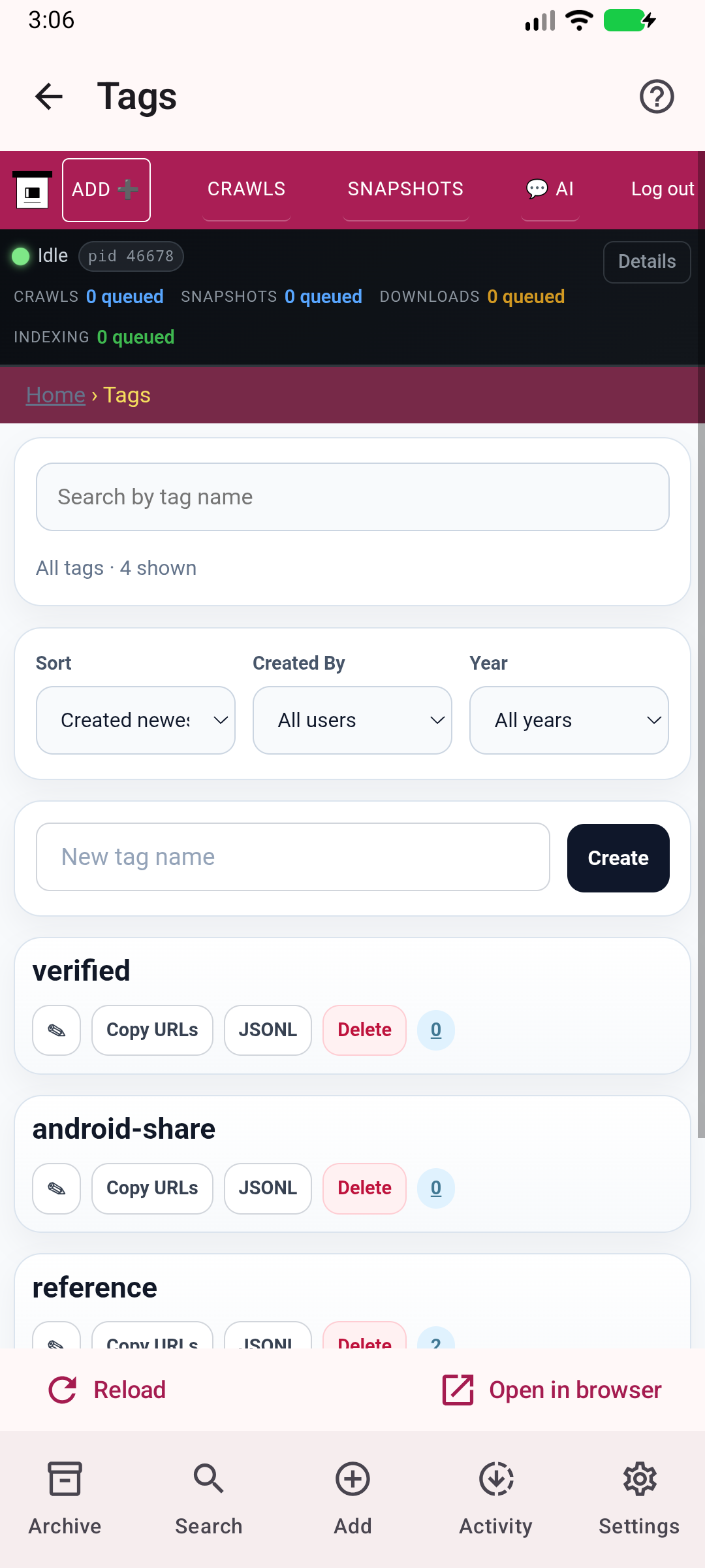 Organize your collection — Manage the server collection tags.