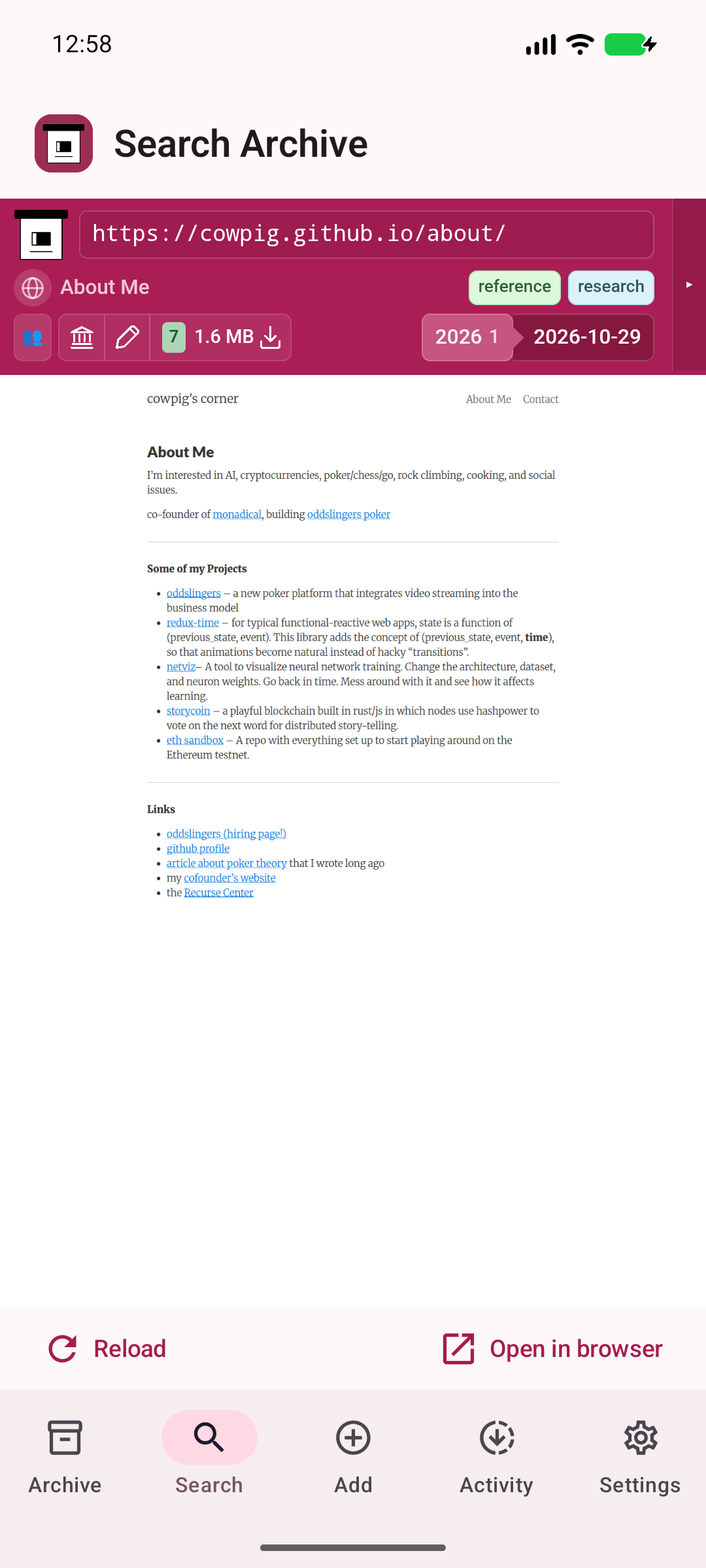 Open an archived page — Read the preserved copy hosted on your ArchiveBox server.