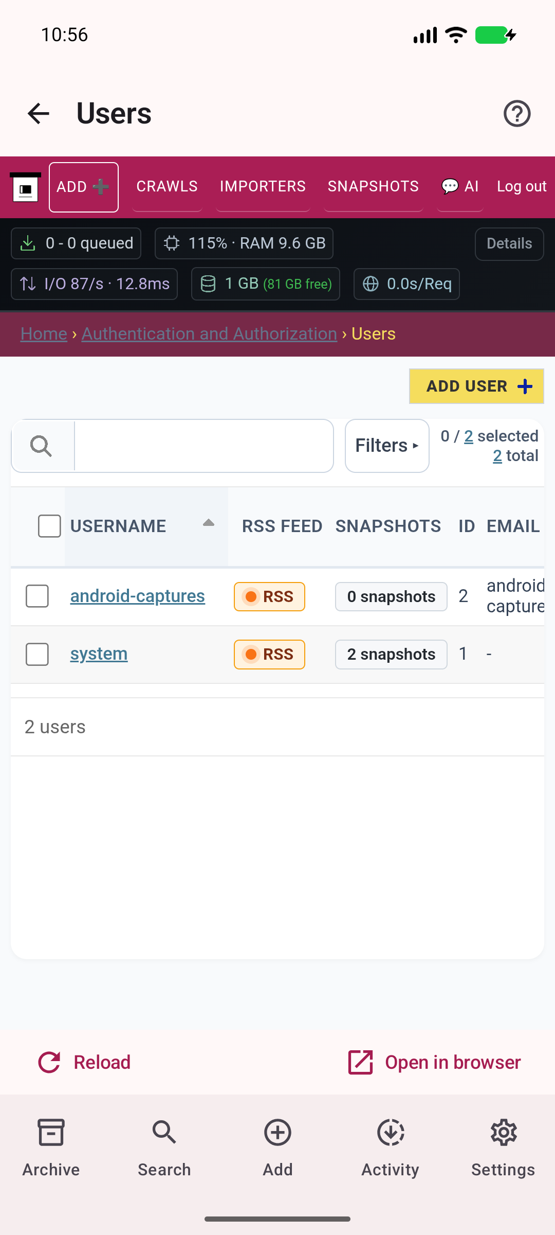 Users — Manage accounts on your own server.