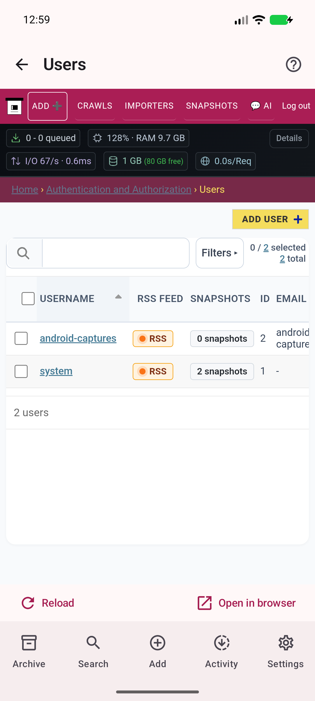 Users — Manage accounts on your own server.