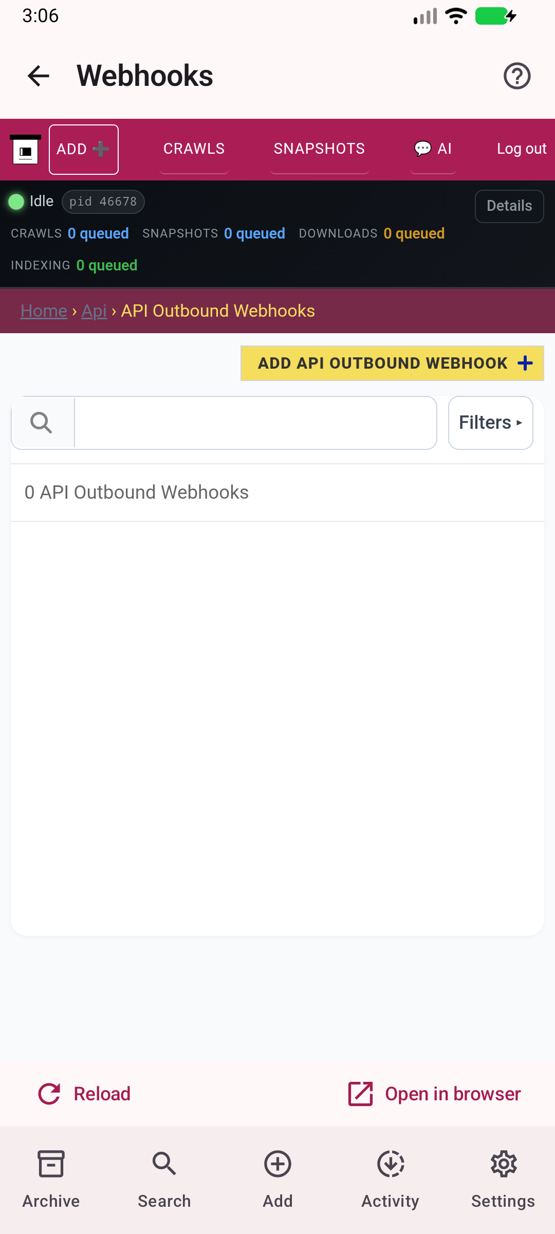 Webhooks — Configure outbound server notifications.