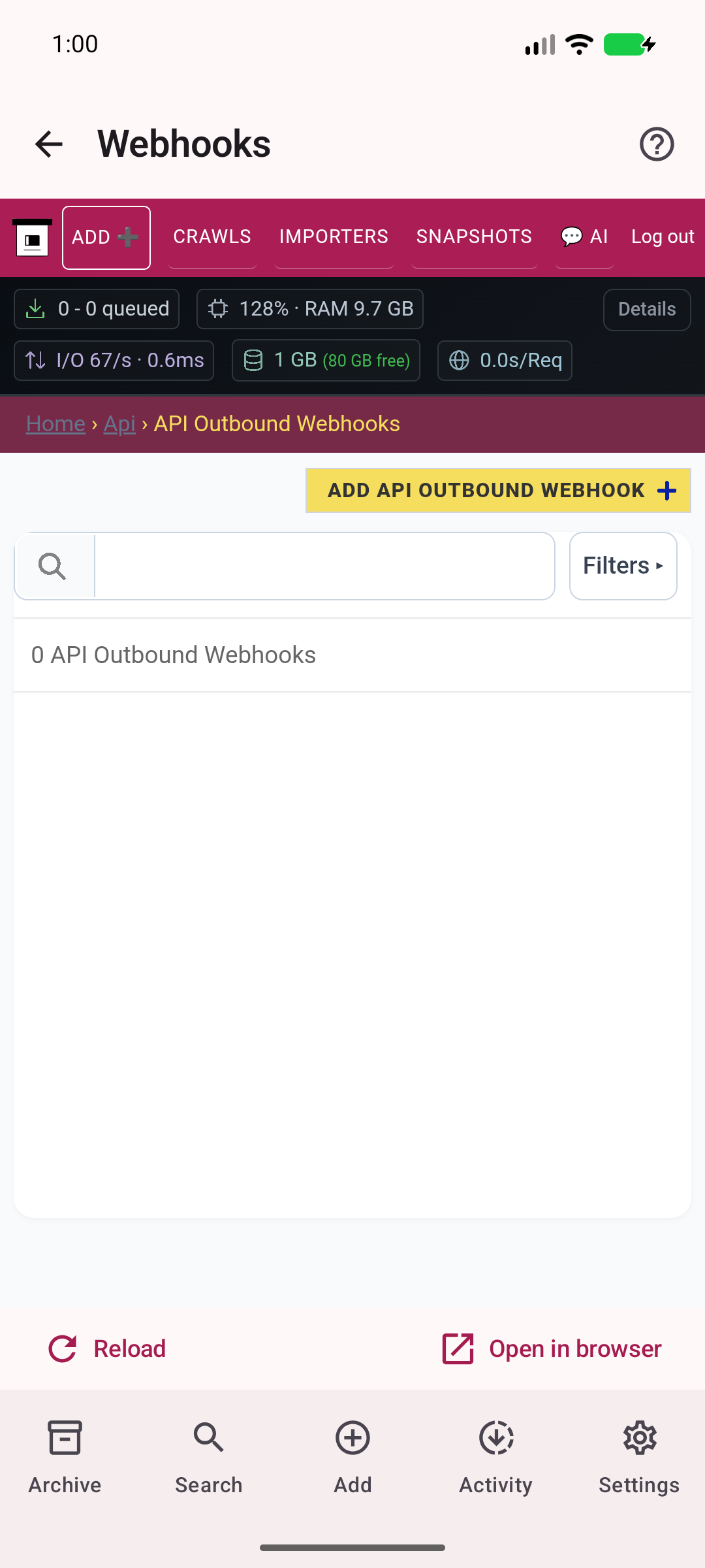 Webhooks — Configure outbound server notifications.